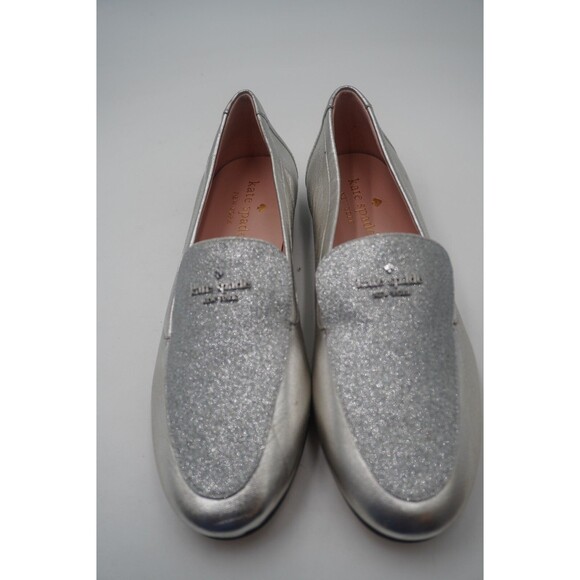 Kate Spade New York City Light Silver Glitter Metallic Loafer Sparkle Chic Sz7.5 - Picture 5 of 13